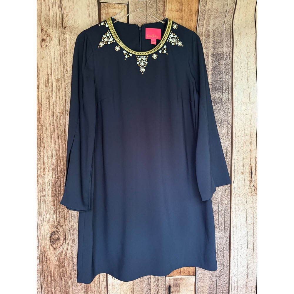 Lilly Pulitzer Anastasia Dress Navy Embellished Preppy Resort Coastal Size 12